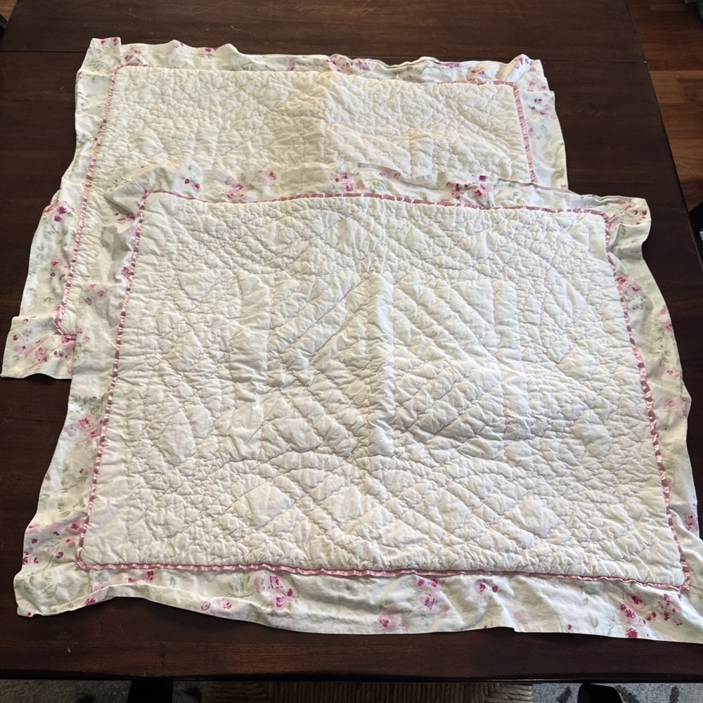 Simply Shabby Chic Pillow Sham Set Pair STANDARD Cherry Blossom Quilt White Pink